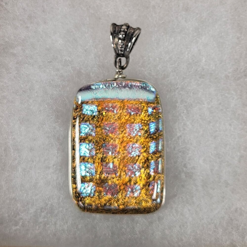 Rectangle Dichroic Glass Sterling Silver Bail Pendant Jewerly Crafting
